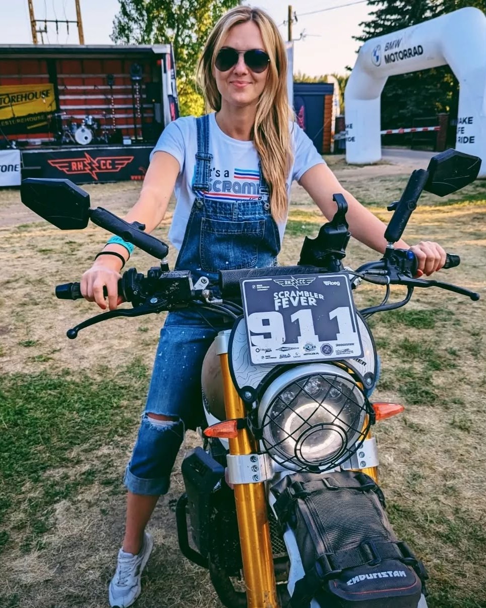 Mountain landscape with motorcycle